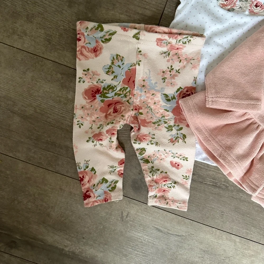Laura Ashley Floral 3 Pc Matching Outfit Set 0-3M Infant Baby Girl
